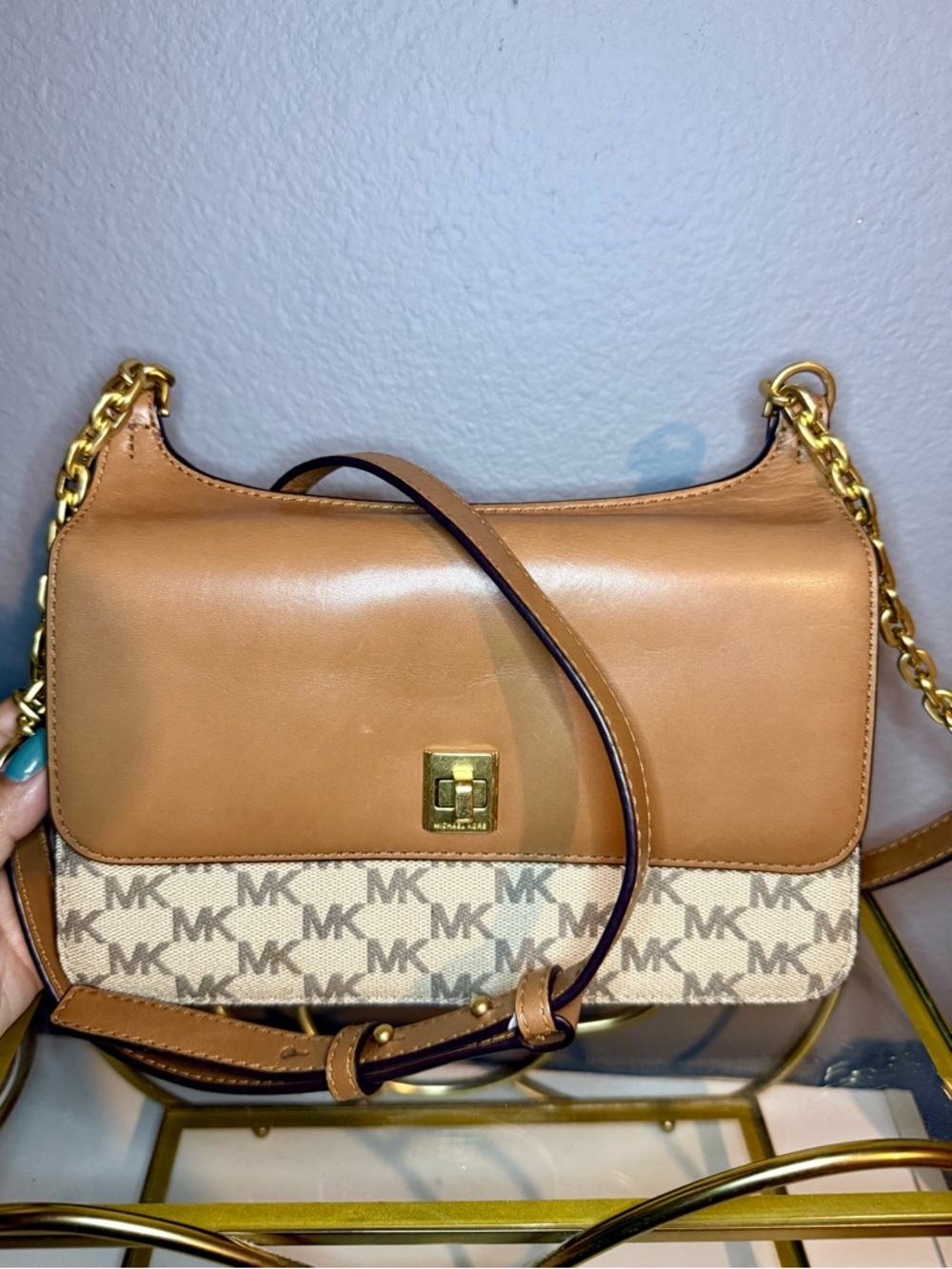 Michael Kors Brown MK Leather Crossbody Bag